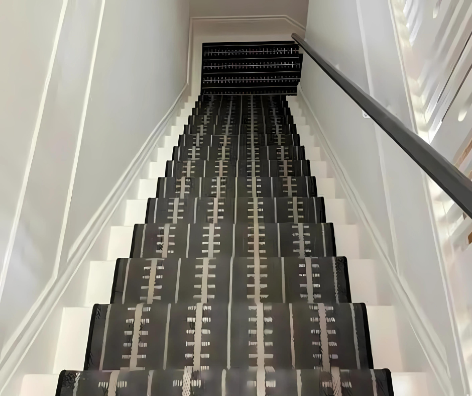 White Stairs with Stair Tread Carpet Runner